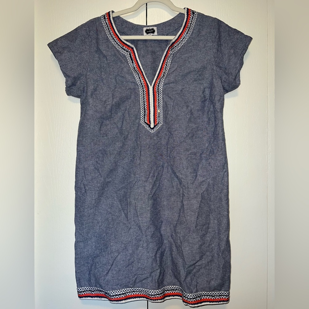 Mud Pie Chambray Embroidered Sequin Dress